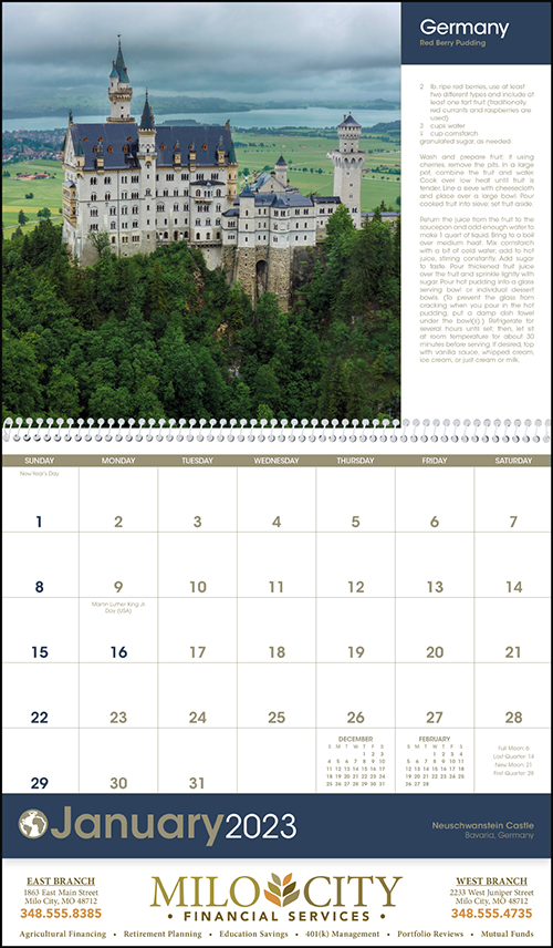 World Scenes with Recipe Spiral Bound Wall Calendar for 2023